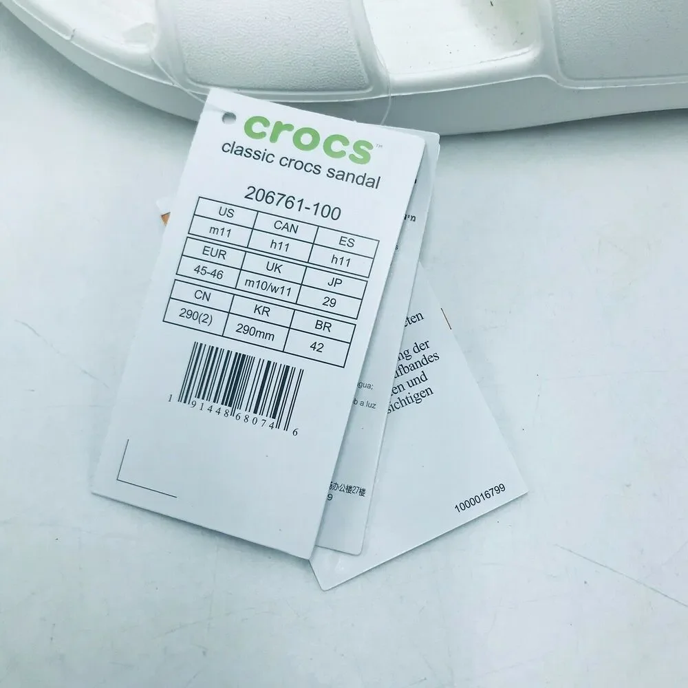 Crocs Men's 11 Classic Sandals Slip On White w/ Jibbitz Charm NWT
